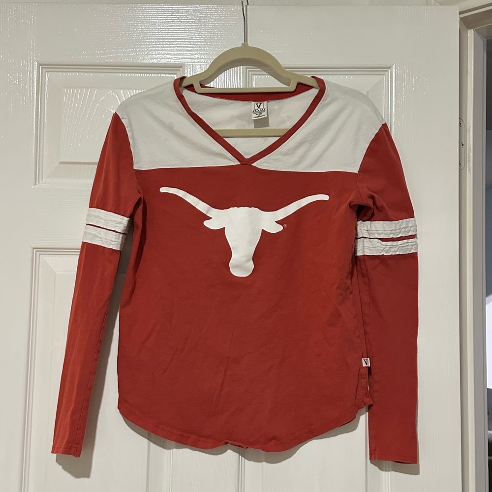 Venley UT Texas longhorns long-sleeve women’s v neck tshirt SIZE S